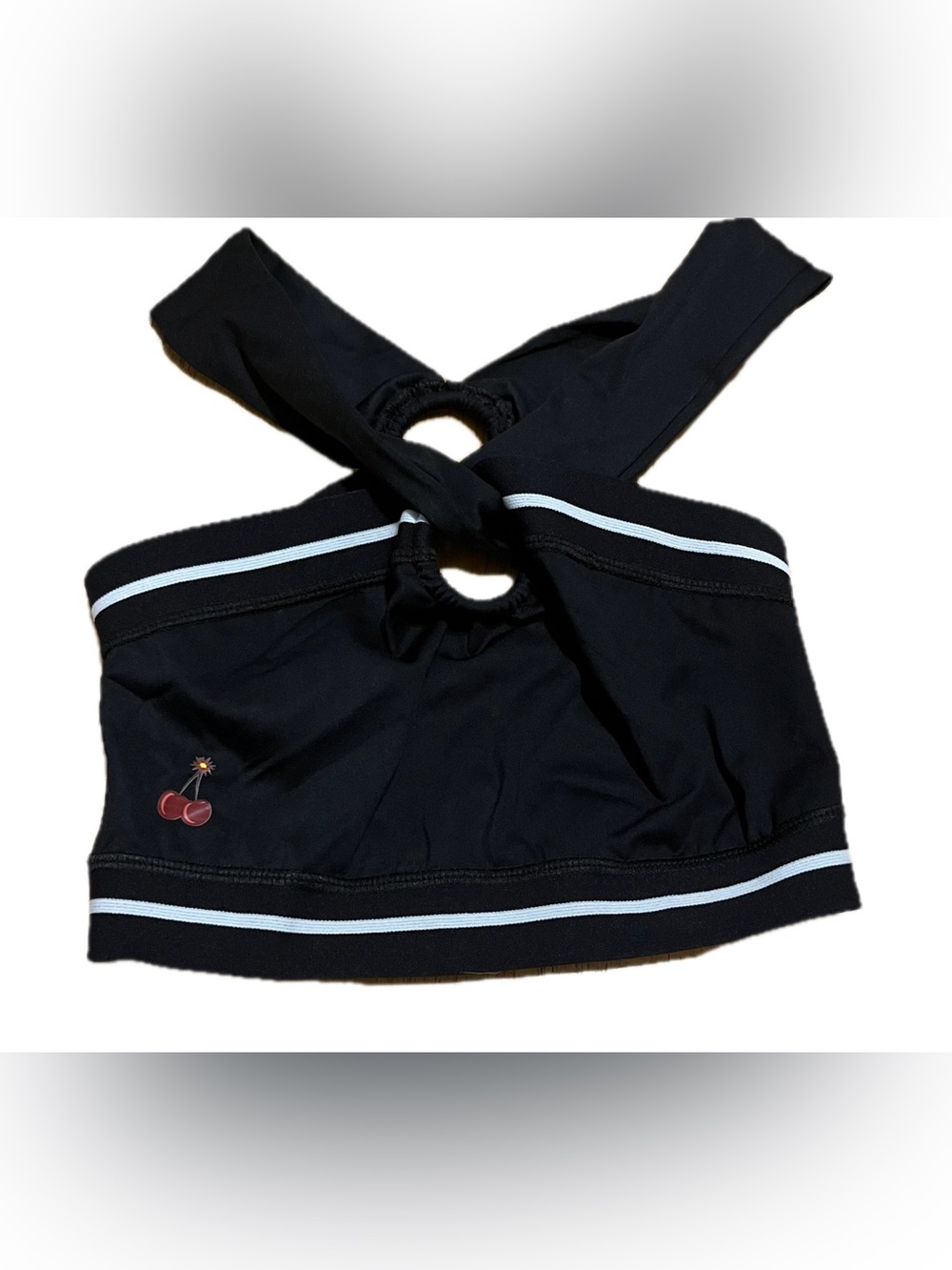 Cherry Bomb Dancewear Criss-Cross Dance Crop Top-Black & White-Child Medium